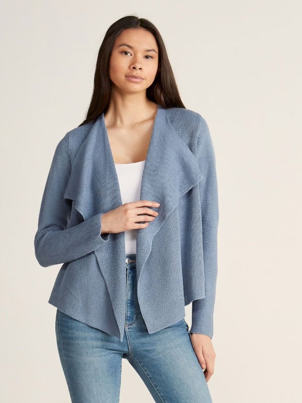 Eileen Fisher Silk Cotton Draped Waterfall Cardigan Periwinkle Blue Petite Small